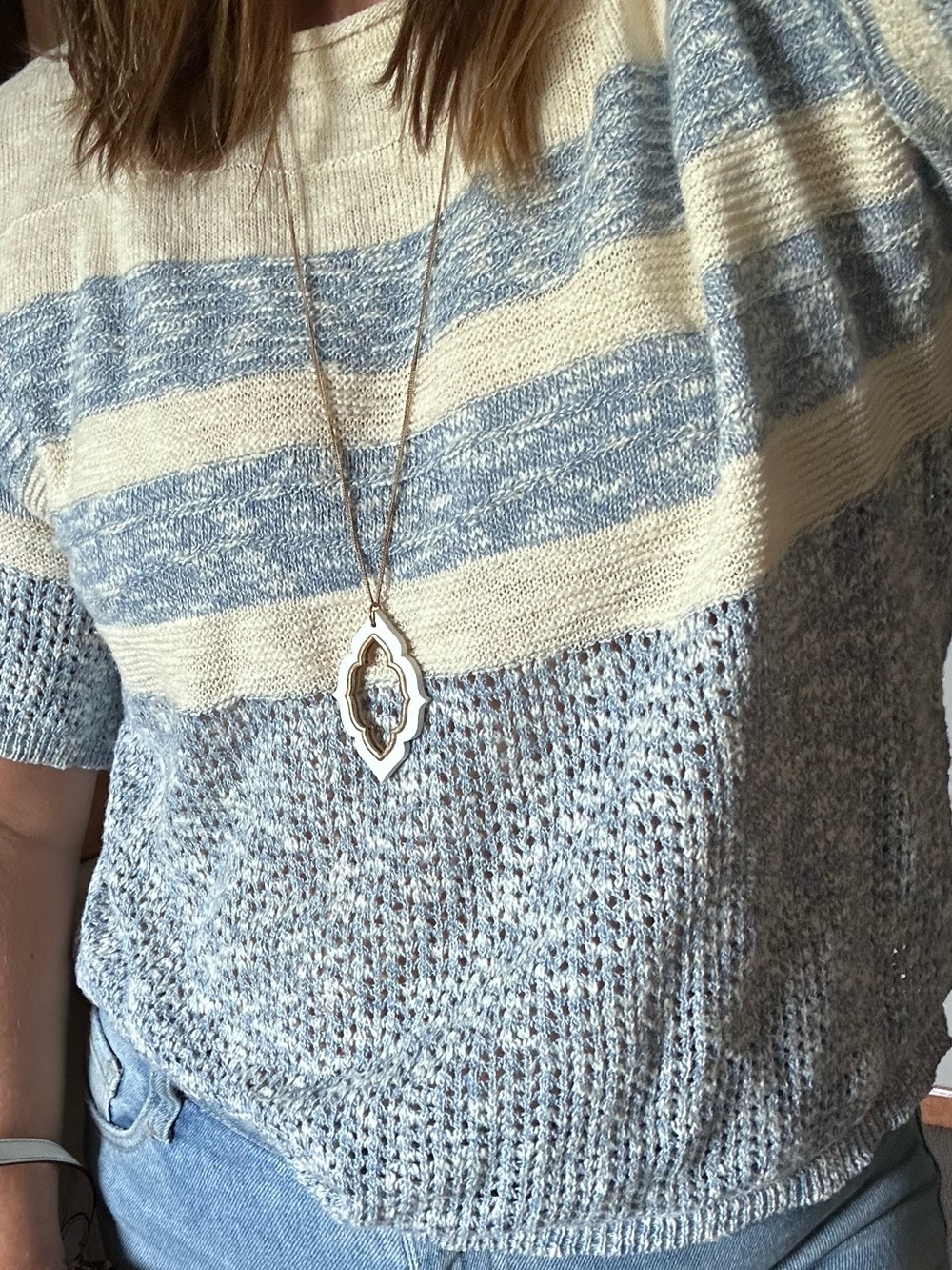 Staccato Blue & Cream Striped Short-Sleeve Knit Top - Picture 7 of 9